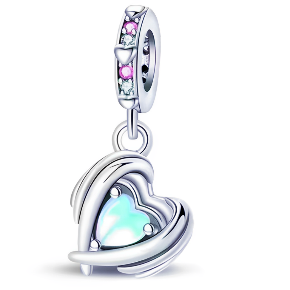 Pingente de coração Cristal Rosa para Berloque