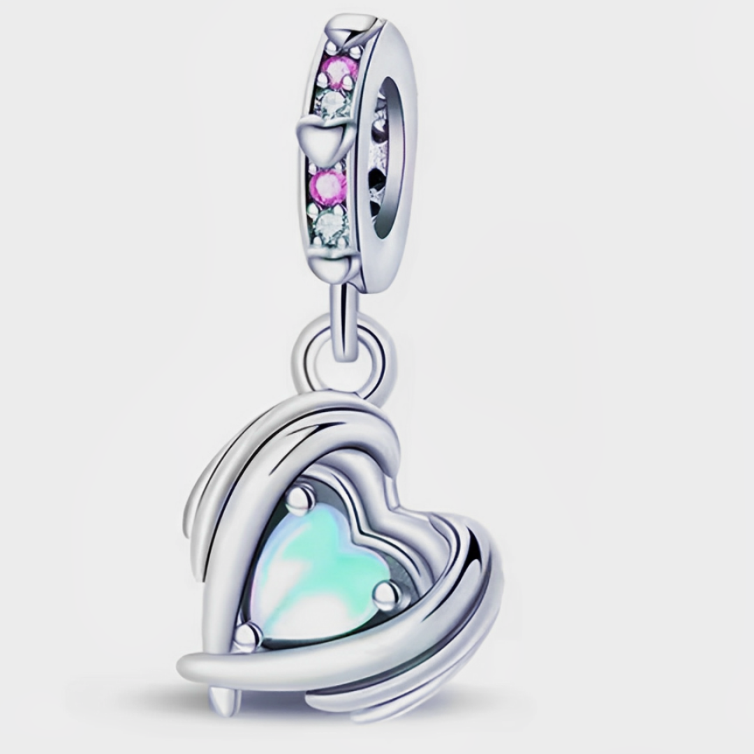 Pingente de coração Cristal Rosa para Berloque