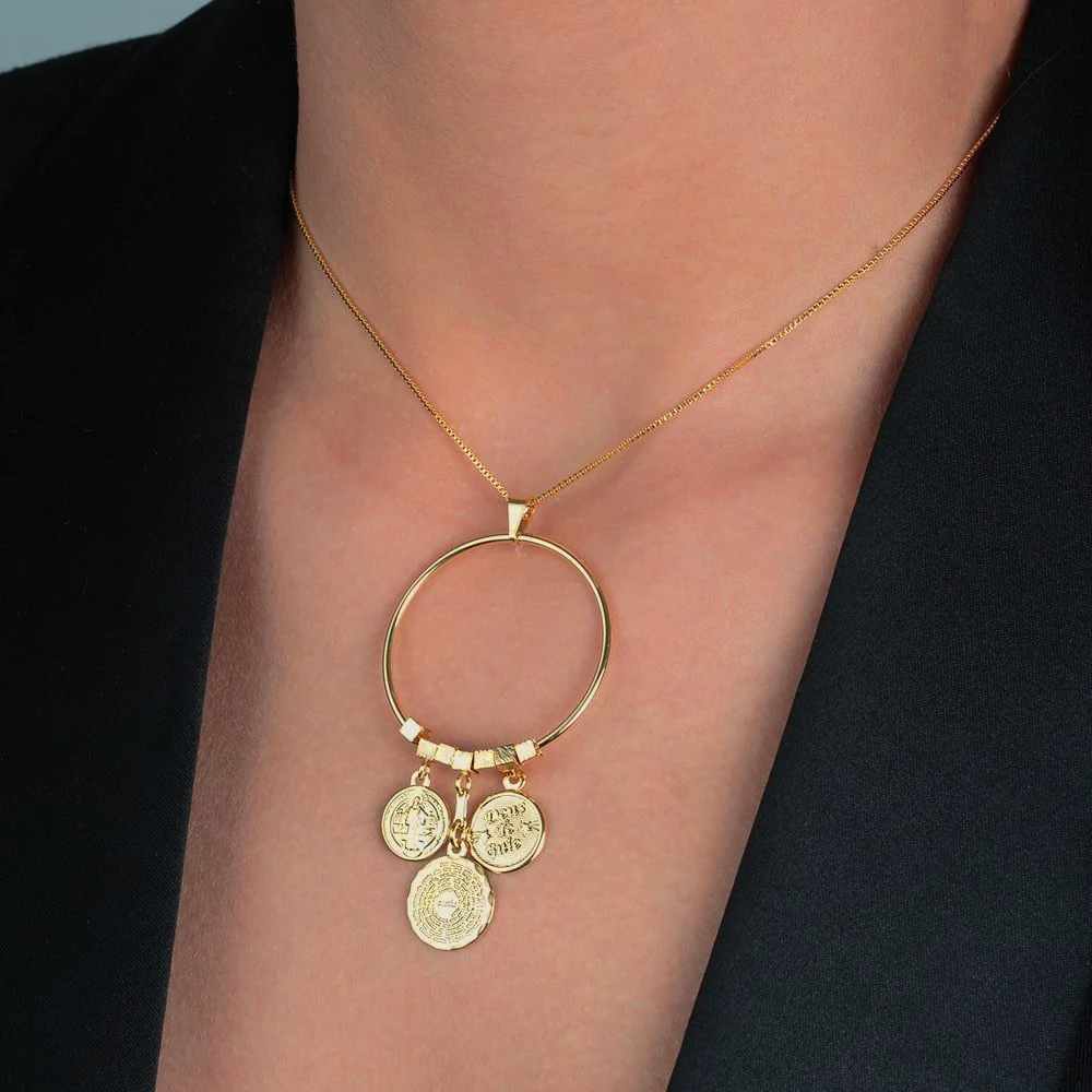 Colar Cristã 3 Medalhas Espirito Santo - Ouro 24k