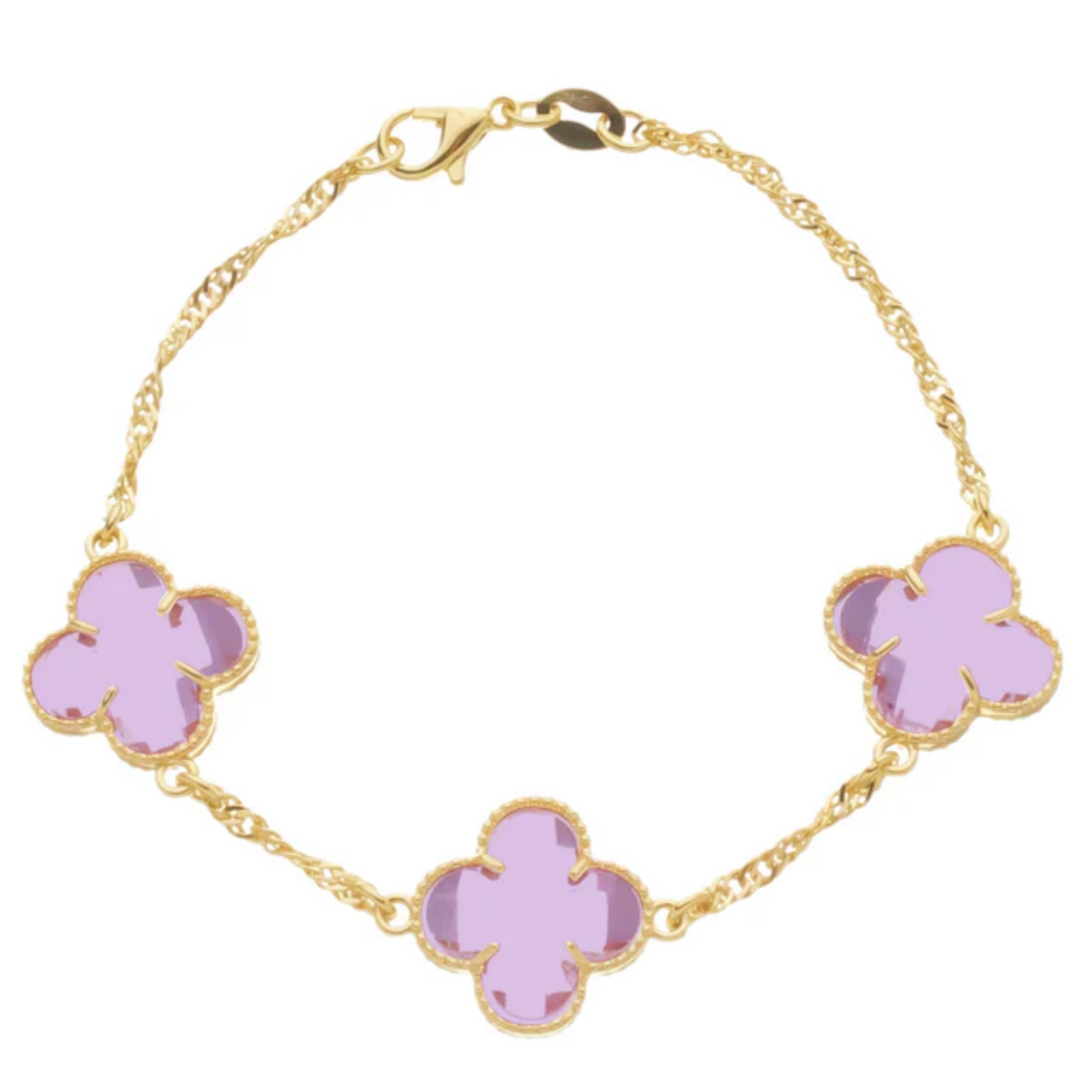 Pulseira de Ouro Feminino Trevo Rosa - Banhado em Ouro 24k