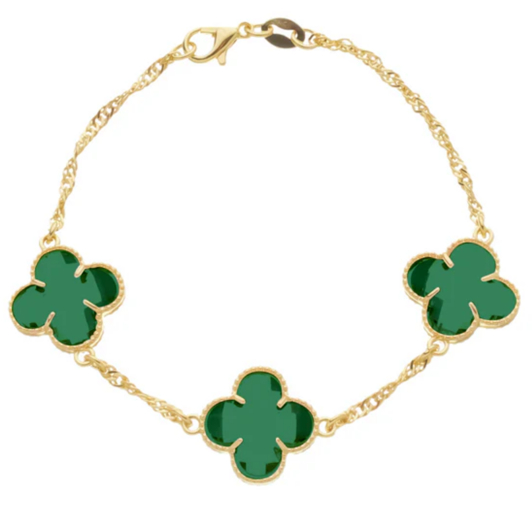 Pulseira de Ouro Feminino Trevo Verde - Banhado em Ouro 24k