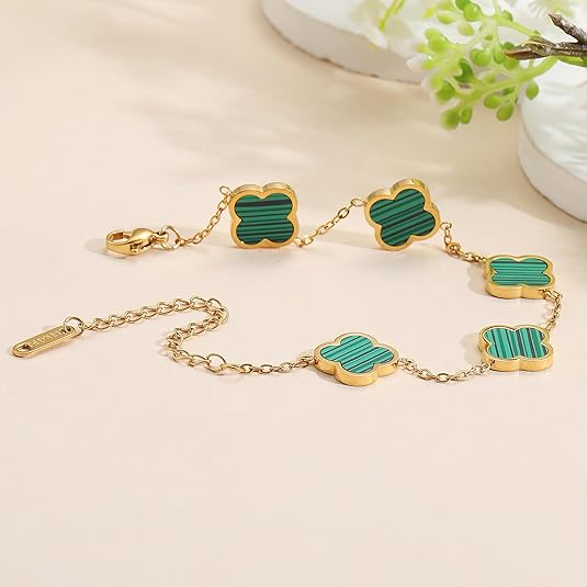 Pulseira de Ouro 18k Feminino Trevo Preto - Inspiração Van Cleef