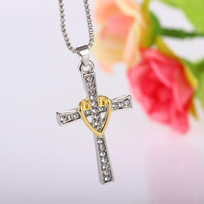 Real gold two-tone cross crystal pendant necklace Men's and women's prayer jewelry Fashion boutique accessories