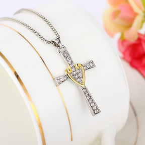 Real gold two-tone cross crystal pendant necklace Men's and women's prayer jewelry Fashion boutique accessories