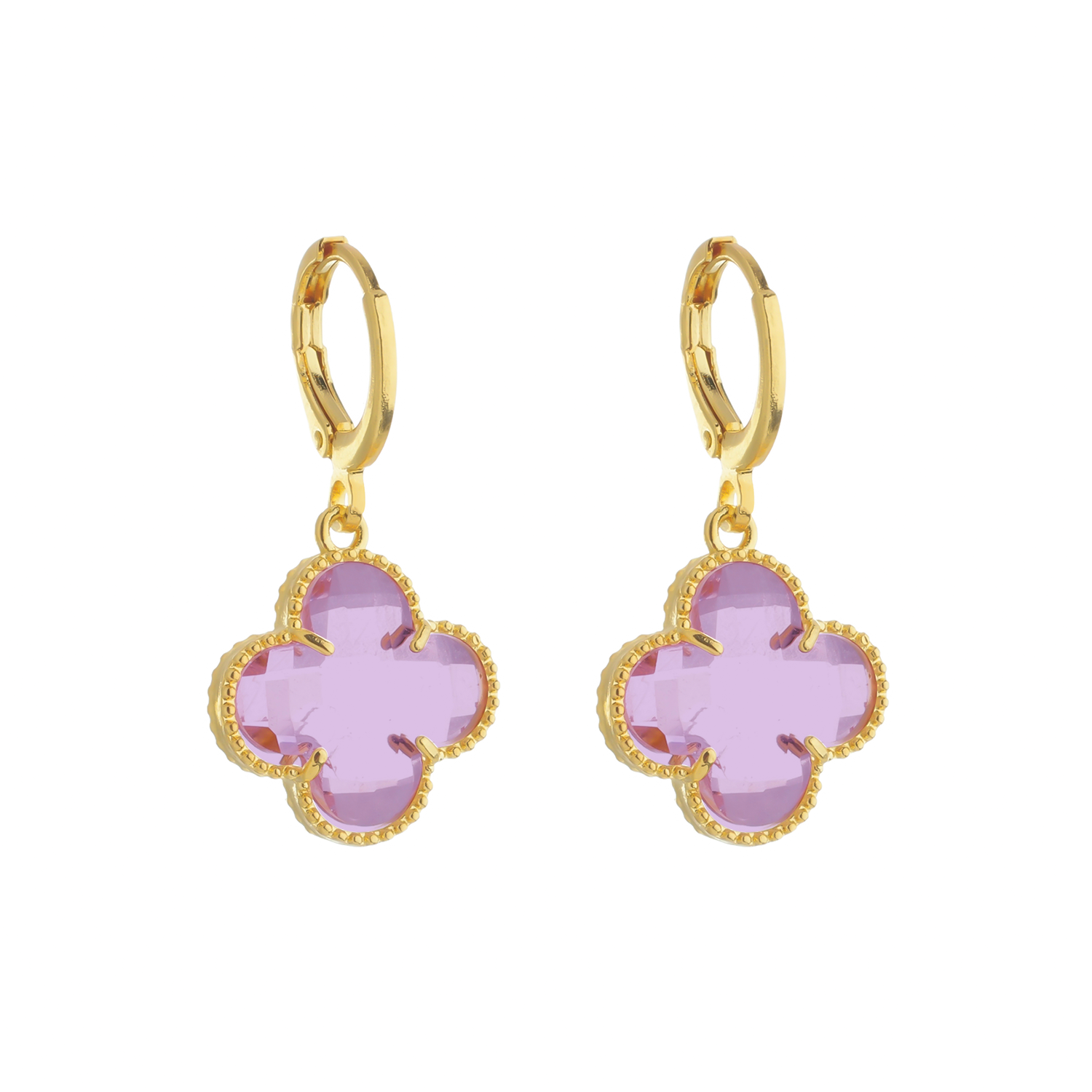 Brinco de Ouro Feminino Trevo Rosa - Banhado em Ouro 24k