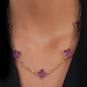 Colar de Ouro Feminino Trevo Rosa Banhado em Ouro 24k