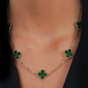 Colar de Ouro Feminino Trevo Verde Banhado em Ouro 24k