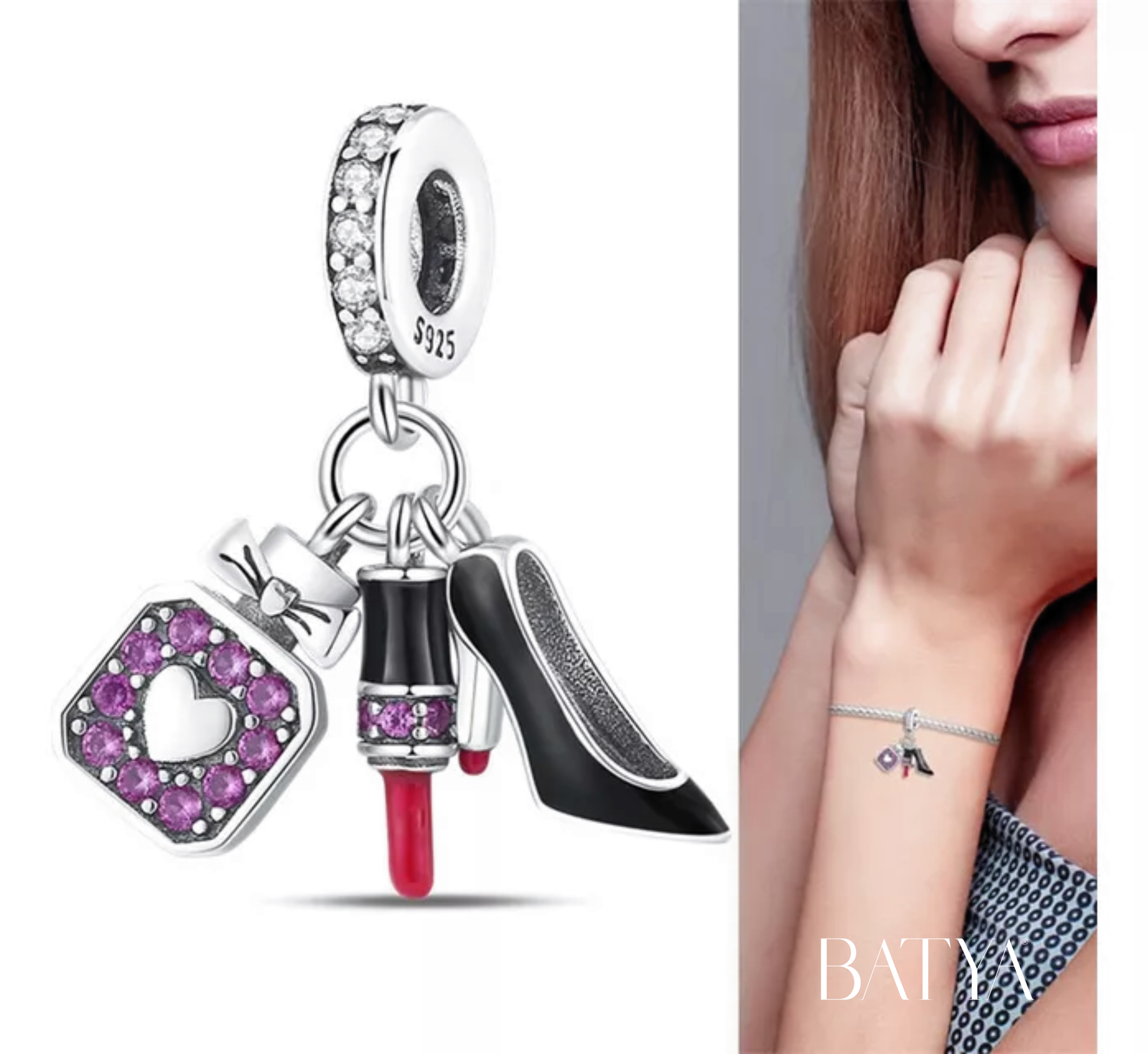 Pingente Pendurado de Stiletto, Vestido e Batom