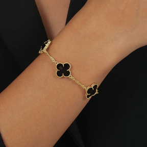 Pulseira de Ouro Feminino Trevo Preto - Banhado em Ouro 24k