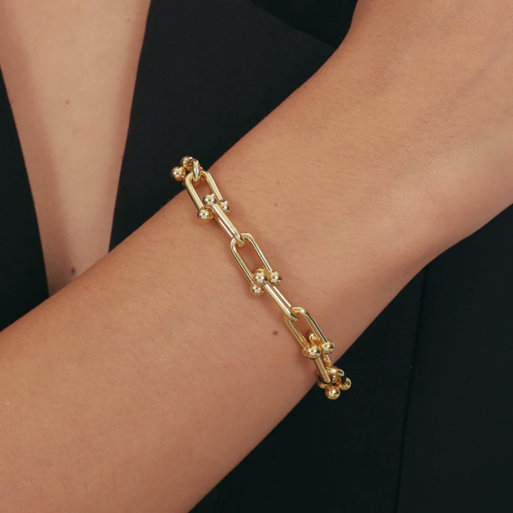 Pulseira de ouro femininio -  Corrente Elos Largos Banhado a Ouro 24k