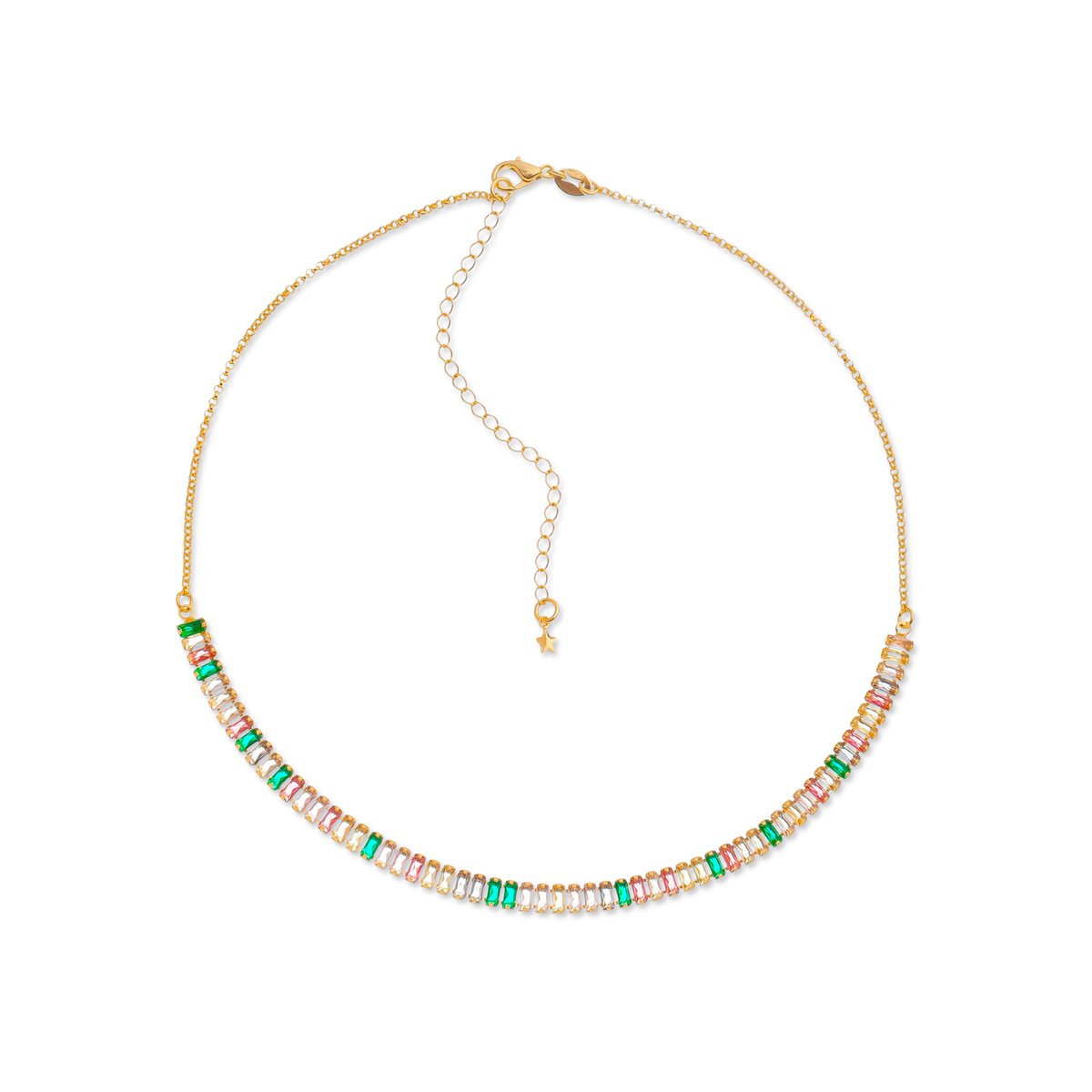 Colar Chocker de Pedras Coloridas Ouro 24k