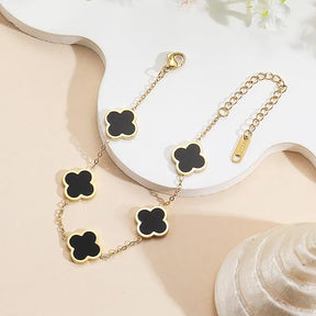 Pulseira de Ouro 18k Feminino Trevo Preto - Inspiração Van Cleef