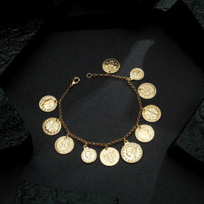 Pulseira de Moedas Antigas Banhado a Ouro 24k