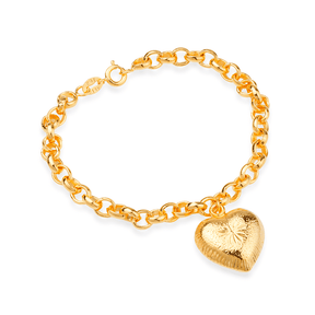 Pulseira Elo Português com Coração Ouro 24k