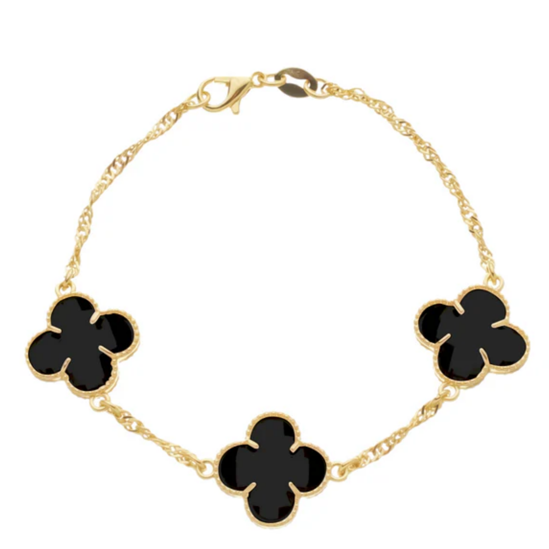 Pulseira de Ouro Feminino Trevo Preto - Banhado em Ouro 24k