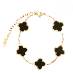 Conjunto de Colar e Pulseira Trevo Preto Banhado em Ouro 18k
