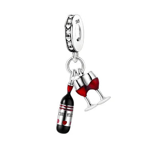 Pingente Garrafa e taças de Vinho Tinto